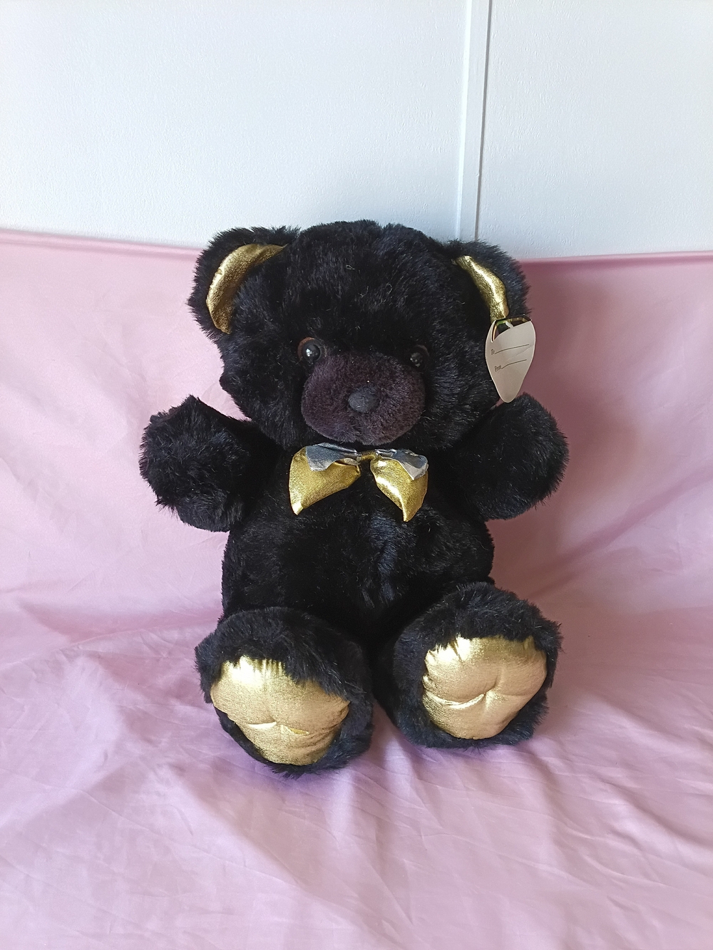 DanDee 18” Black Plush Teddy Bear with Gold Accents and Bow